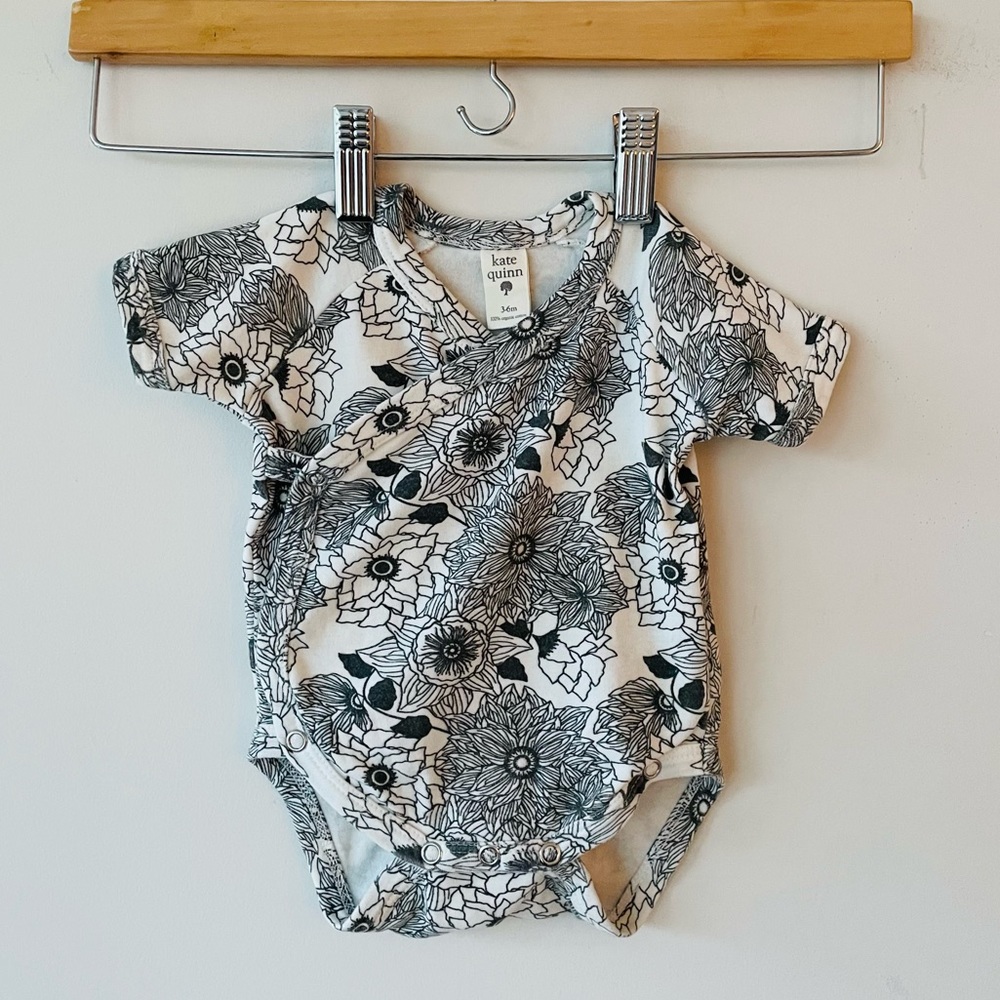 Kate Quinn organic cotton kimono wrap bodysuit vintage retro floral onesie